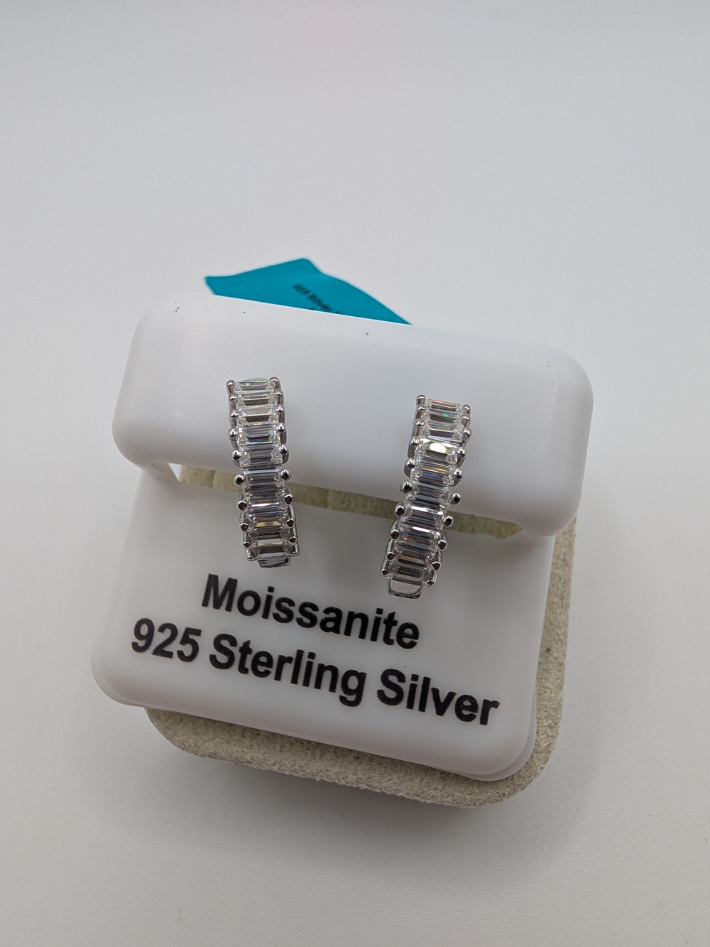 Moissanite Emerald Cut Huggie Hoop Earrings 925 Sterling Silver Rhodium Plated